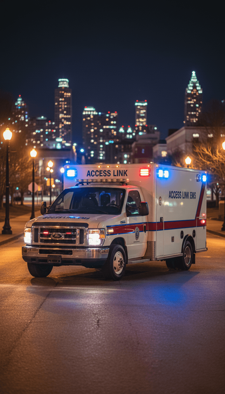 Access Link EMS ambulance ready for dispatch at night